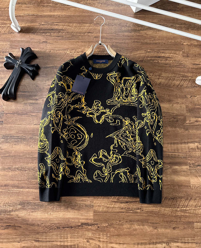 Front view of Louis Vuitton luxury clothing with logo-detail design