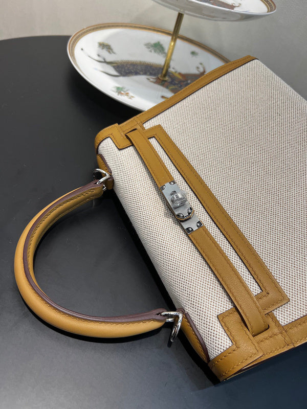 Side view of timeless structured handbag