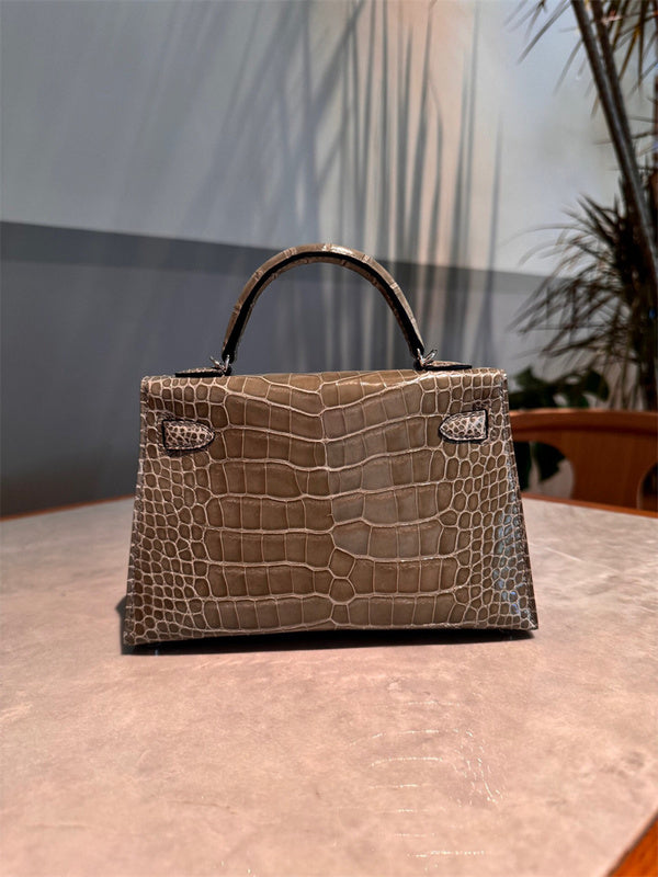 Side view of timeless structured handbag