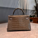 Side view of timeless structured handbag