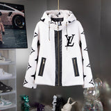 Front view of Louis Vuitton luxury clothing with signature branding