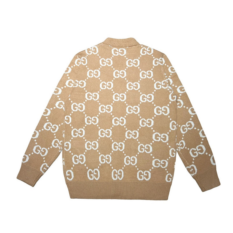 Side profile of Gucci luxury clothing with monogram-inspired silhouette