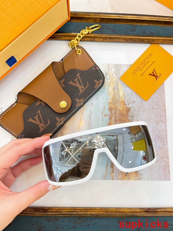 Close-up detail view of Louis Vuitton unisex sunglasses