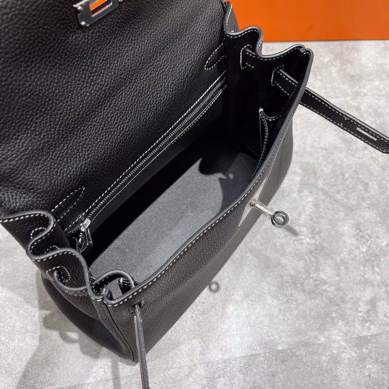 Side view of structured structured handbag