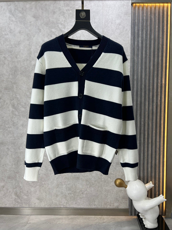 Front view of Louis Vuitton luxury clothing with label-forward styling
