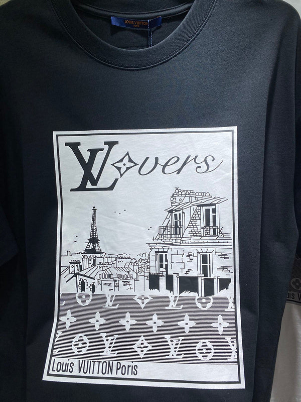 Flat lay presentation of Louis Vuitton cotton t-shirt with runway-inspired design