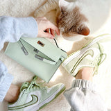 Side view of timeless structured handbag