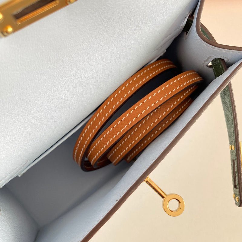 Side view of considered structured handbag