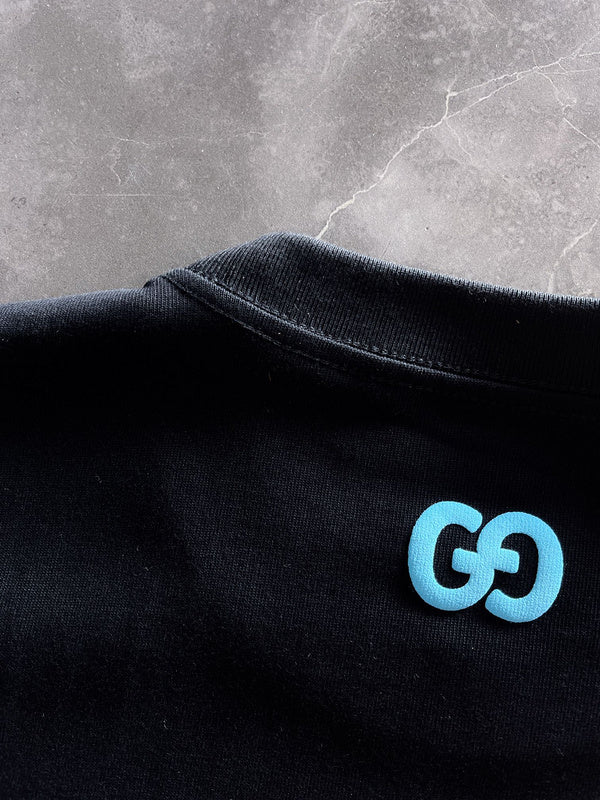 Front view of Gucci luxury clothing with monogram-inspired silhouette