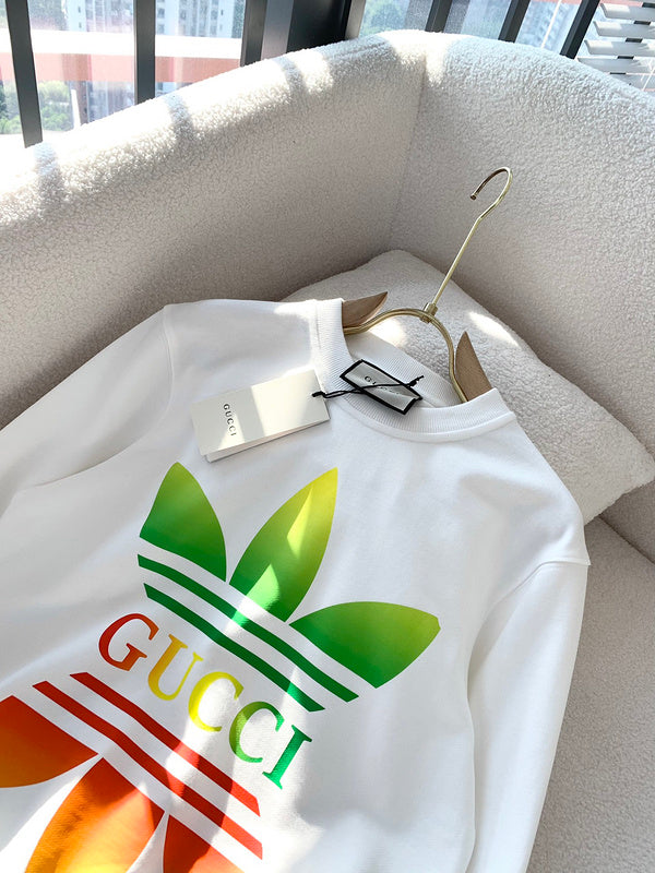 Front view of Gucci luxury clothing with monogram-inspired silhouette