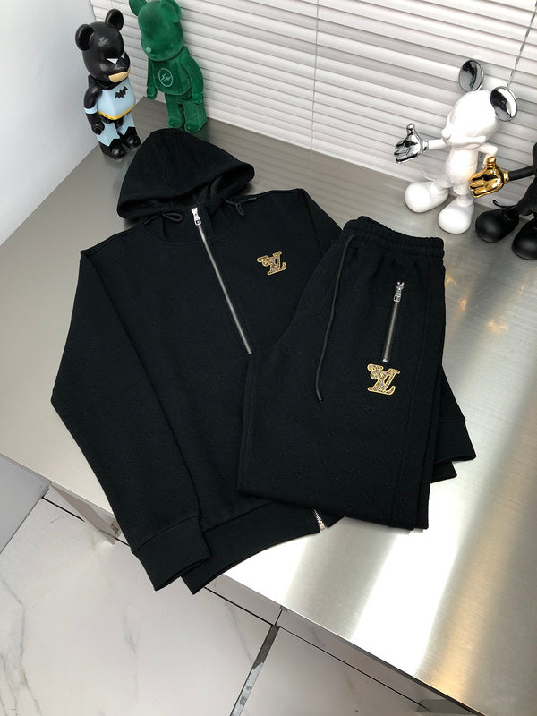 Front view of Louis Vuitton luxury clothing with signature branding