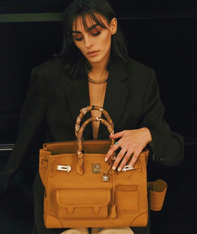 Side view of modern structured handbag