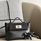 Side view of timeless structured handbag