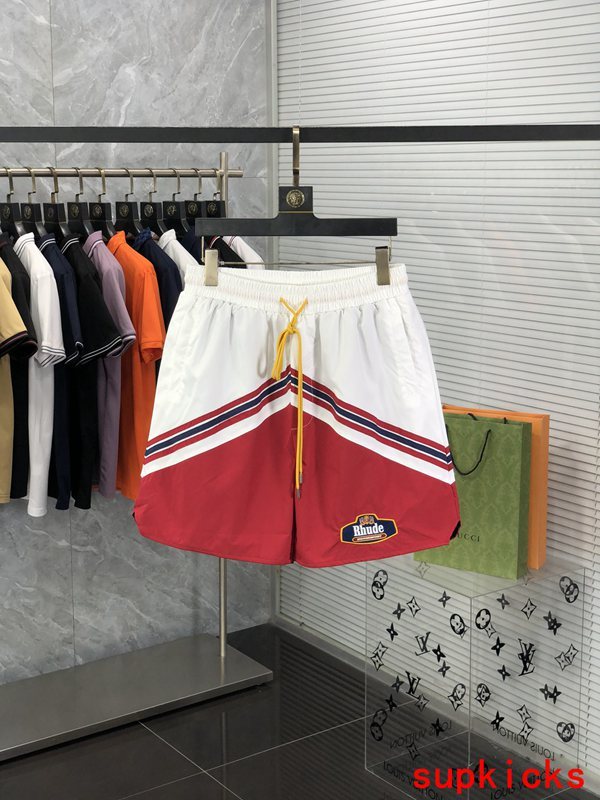 Back view of Rhude luxury clothing with label-forward styling