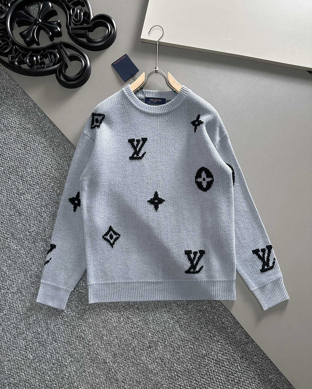Front view of Louis Vuitton luxury clothing with signature branding