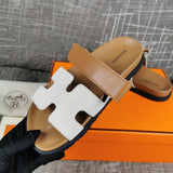 Hermès Burgundy Crisscross Strap Sandals - Detail Shot of Craftsmanship
