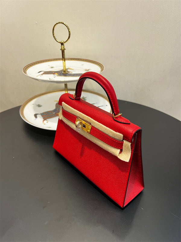 Side view of structured structured handbag