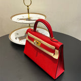 Side view of structured structured handbag