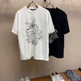 Close-up detail shot of Louis Vuitton cotton t-shirt with signature branding