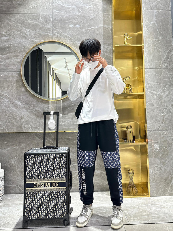 Flat lay presentation of Louis Vuitton luxury clothing with contemporary cut