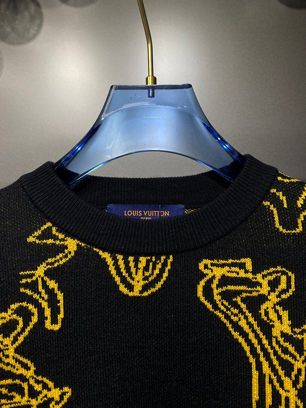 Flat lay presentation of Louis Vuitton luxury clothing with runway-inspired design