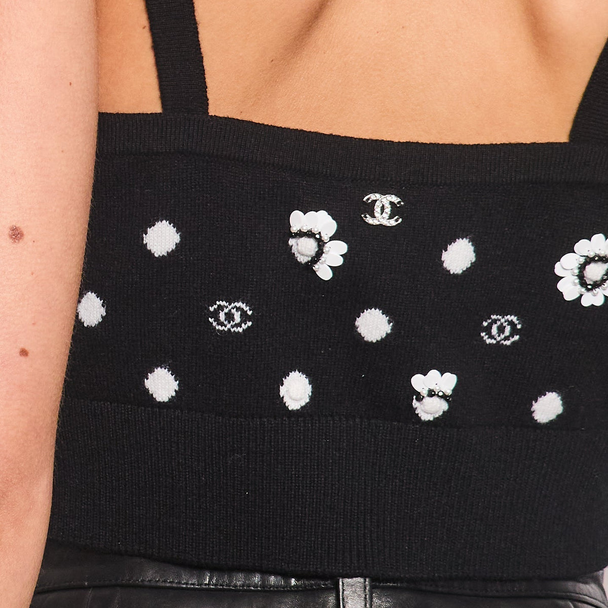 Chanel Tops? Chanel Black Floral Embellished Cropped Tank Top Size FR 38 (UK 10) Premium Designer Casual Top