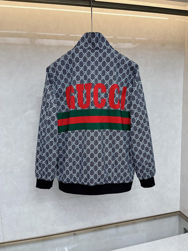 Side profile of Gucci luxury clothing with logo-detail design