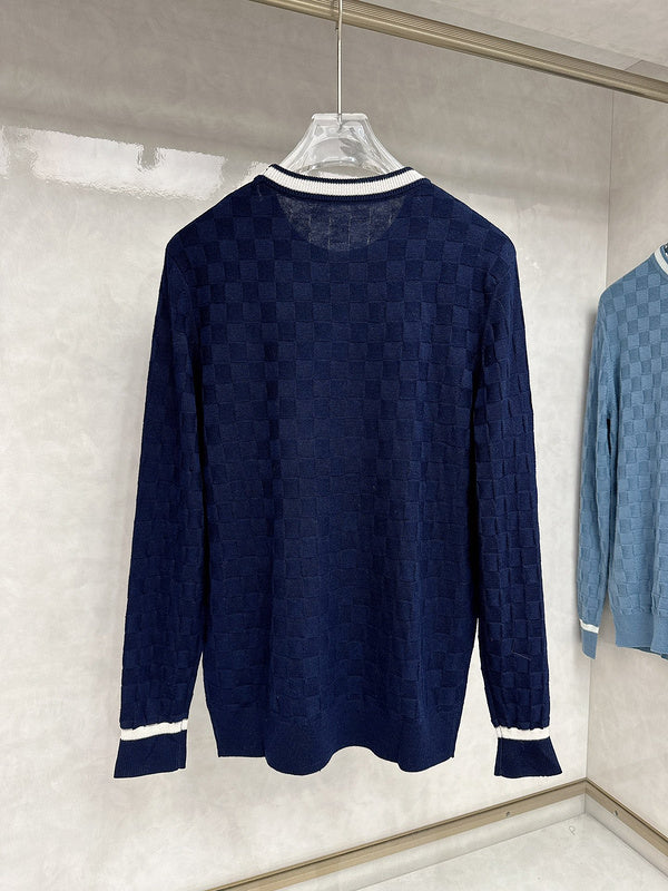 Side profile of Louis Vuitton luxury clothing with signature branding