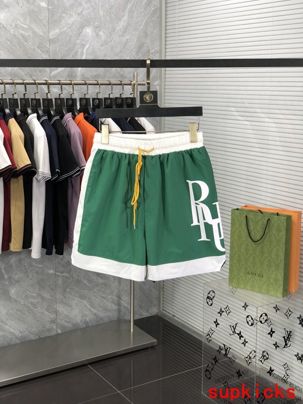 Front view of Rhude luxury clothing with label-forward styling