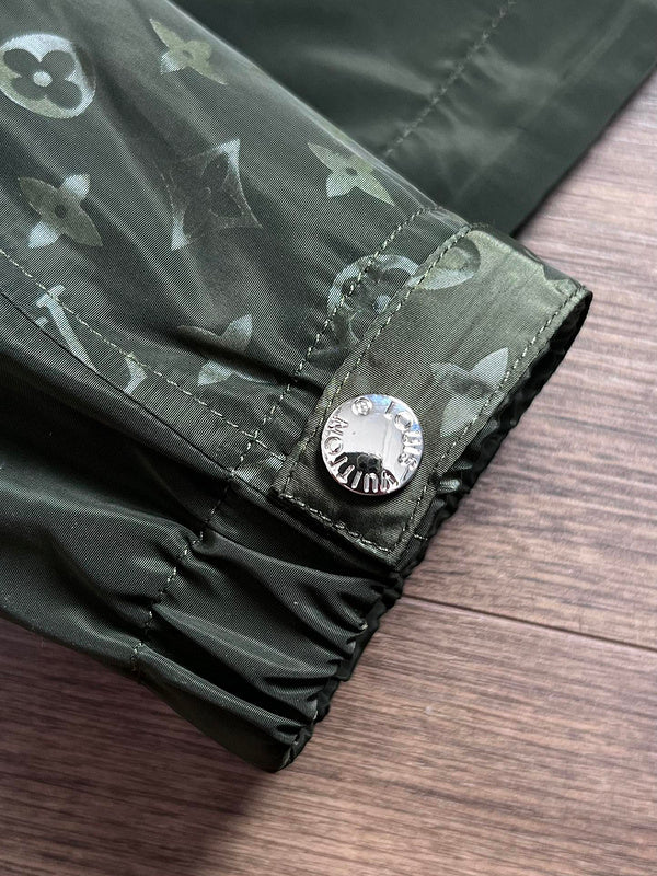 Front view of Louis Vuitton luxury clothing with logo-detail design
