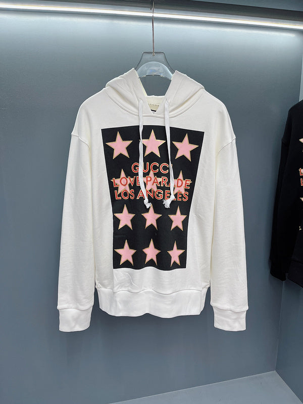 Front view of Gucci luxury clothing with logo-detail design