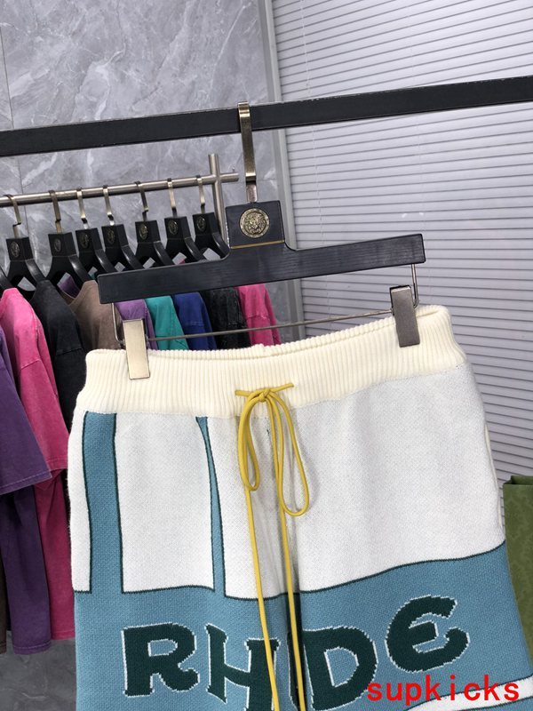 Close-up detail shot of Rhude luxury clothing with relaxed-fit cut