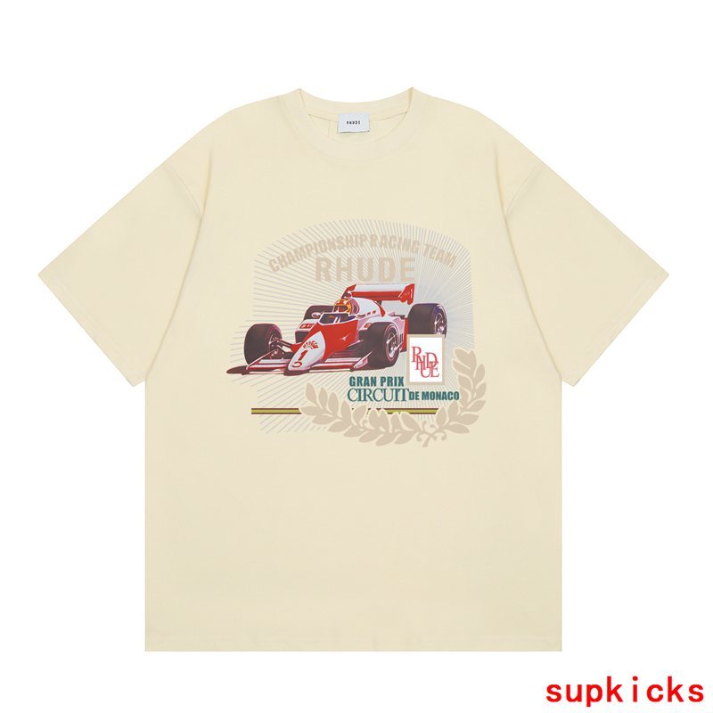 Front view of Rhude luxury clothing with logo-detail design