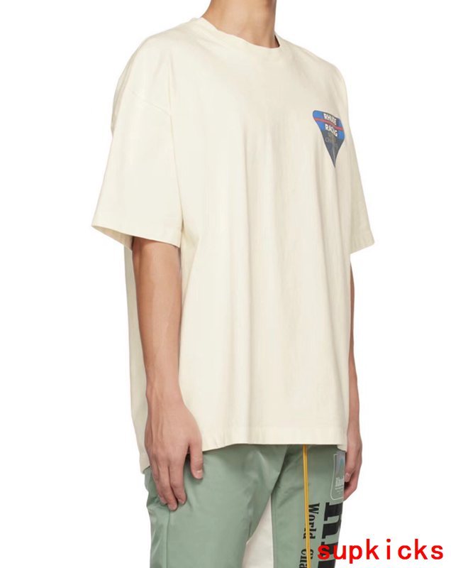 Close-up detail shot of Rhude luxury clothing with monogram-inspired silhouette