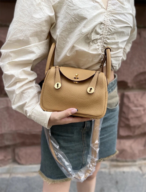 Side view of considered structured handbag