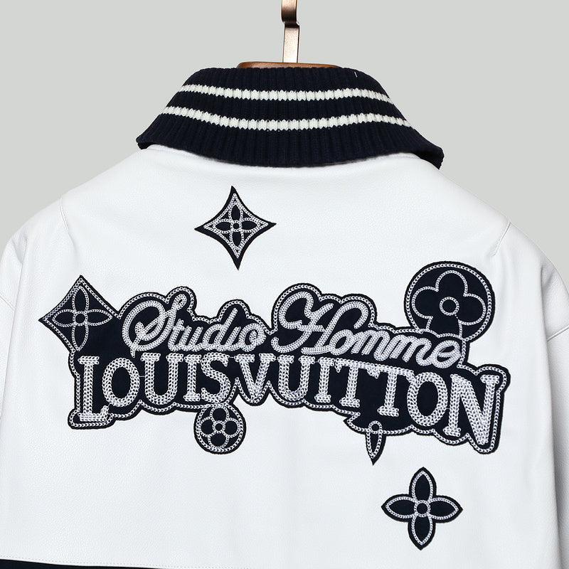 Back view of Louis Vuitton luxury clothing with label-forward styling
