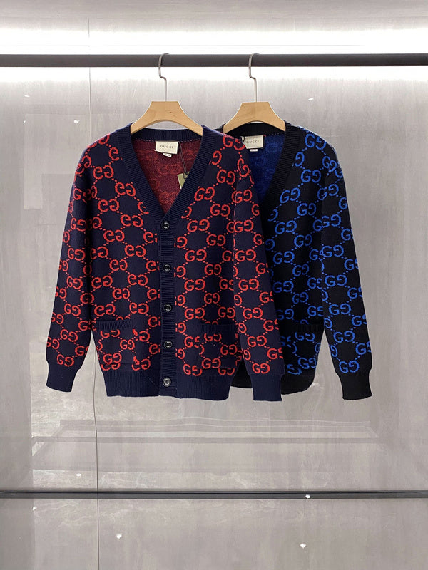 Back view of Gucci luxury clothing with label-forward styling