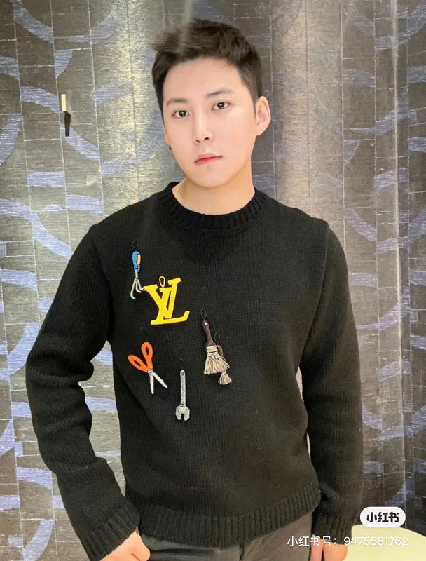 Close-up detail shot of Louis Vuitton luxury clothing with streetwear-inspired cut