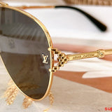 Close-up detail view of Louis Vuitton unisex sunglasses