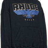 Side profile of Rhude luxury clothing with signature branding