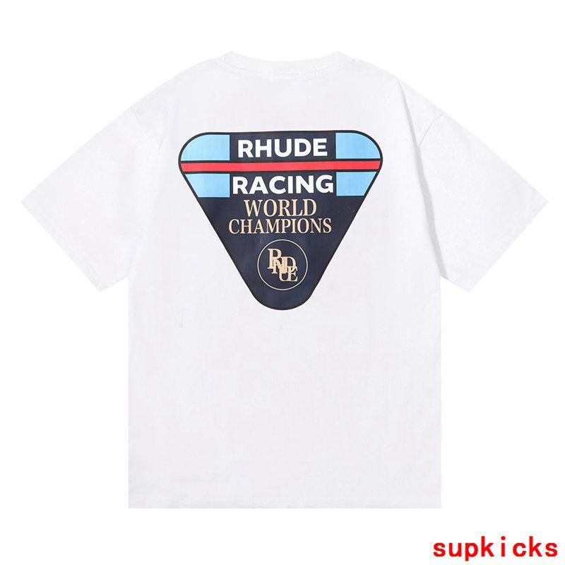 Close-up detail shot of Rhude luxury clothing with runway-inspired design