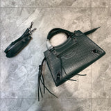 Bold Faux Leather Handbag - Smooth Faux-Leather Exterior | Women's Premium Handbag #683 - side angle view (image 2) of designer-inspired handbag