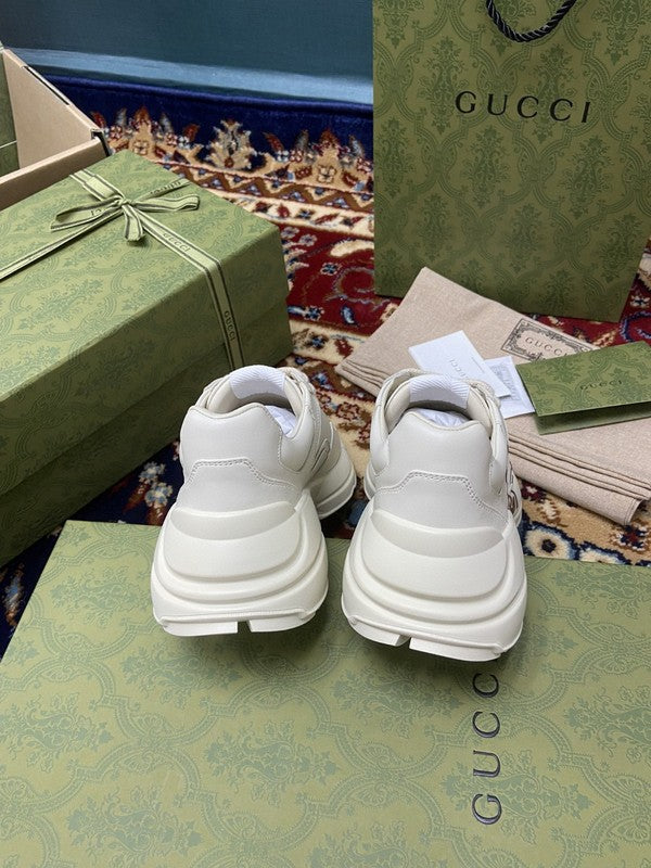 Gucci neutral cream luxury sneakers view 4 breathable knit upper