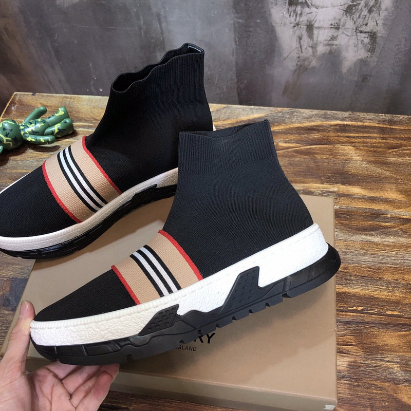 Burberry Burgundy High-Top Sneakers - Front View