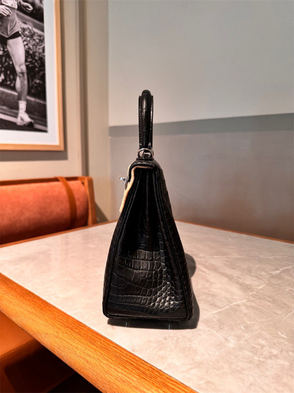 Side view of versatile structured handbag