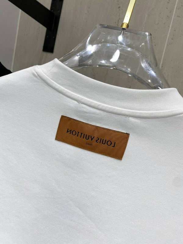 Close-up detail shot of Louis Vuitton cotton t-shirt with streetwear-inspired cut
