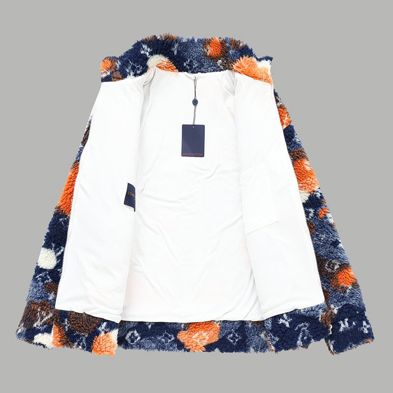 Close-up detail shot of Louis Vuitton luxury clothing with monogram-inspired silhouette