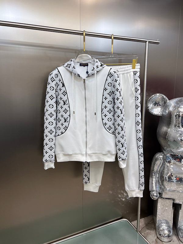 Close-up detail shot of Louis Vuitton luxury clothing with label-forward styling