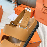 Hermès Black Block Heel Sandals - Close-Up Texture View