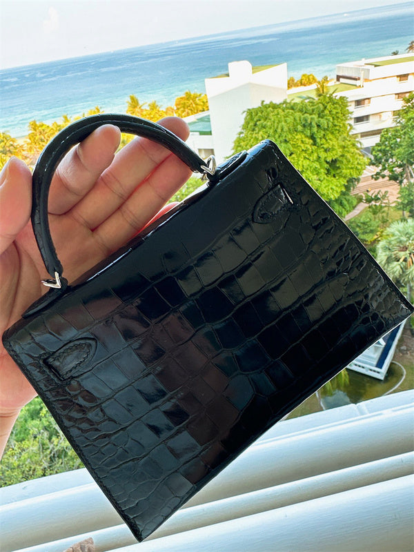 Side view of curated structured handbag